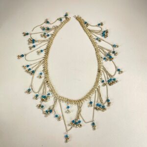Belly Dance Chain Belt Women OS Silver Blue Fair Vintage Boho Bell Fringe Tribal